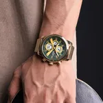 NaviForce NF9211 Chronograph Stainless Steel Luminous Men's Watch – Dial Color: Green, Strap Color: Gold  – Thumbnail 4