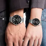 NAVIFORCE NF9238 Modern & Stylish Stainless Steel strap Calendar Analog Couple Watch – Dial Color: Black, Strap Color: Silver – Thumbnail 2