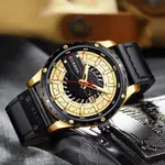 Curren 8374 Comfortable Genuine Leather Strap Casual Men's Watch – Dial Color: Black Gold, Strap Color: Black – Thumbnail 3