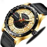 Curren 8374 Comfortable Genuine Leather Strap Casual Men's Watch – Dial Color: Black Gold, Strap Color: Black – Thumbnail 2