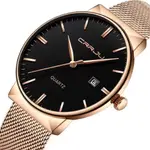 CRRJU 2213 Ultrathin Stainless Steel Multifunctional Analog Quartz Men's Watch – Dial Color: Black, Strap Color: Rose Gold – Thumbnail 2