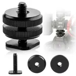 1/4 Inch Double Nut Cold Shoe Tripod Mount to Flash Hot Shoe Screw Adapter – Thumbnail 3
