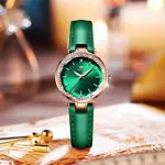 Olevs 6645 Diamond Studded Rose Gold Dial Leather Strap Waterproof Quartz Analog Women's Watch – Dial Color: Green, Strap Color: Green  – Thumbnail 3