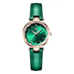 Olevs 6645 Diamond Studded Rose Gold Dial Leather Strap Waterproof Quartz Analog Women's Watch – Dial Color: Green, Strap Color: Green  – Thumbnail 1