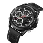 Naviforce NF9225 Elite Leather Dual Time Quartz Classic Men's Watch – Dial Color: Black, Strap Color: Black – Thumbnail 3