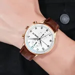 Skmei 9301 Leather Quartz Stainless Steel Men's Watch – Dial Color: White, Strap Color:  Brown  – Thumbnail 6