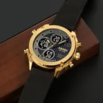 SKMEI 1975 Digital Analog Business Leather Strap Men's Watch – Dial Color: Gold, Strap Color: Black – Thumbnail 3
