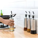 500ml Stainless Steel Oil Bottle Glass Leak Proof Oil Control Pot & Jar with Funnel for Kitchen – Thumbnail 4