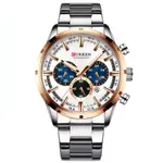 Curren 8355 High Quality Stainless Steel Chronograph Men's Watch – Dial Color: Brown, Strap Color: Silver – Thumbnail 1