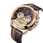 NAVIFORCE NF9168 Leather Strap Luxury Sports Men's Watch – Dial Color: Gold, Strap Color:  Brown  – Thumbnail 2