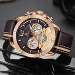 NAVIFORCE NF9168 Leather Strap Luxury Sports Men's Watch – Dial Color: Gold, Strap Color:  Brown  – Thumbnail 3