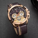 NAVIFORCE NF9168 Leather Strap Luxury Sports Men's Watch – Dial Color: Gold, Strap Color:  Brown  – Thumbnail 4