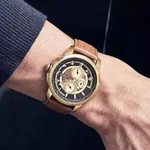 NAVIFORCE NF9142 PU Leather Chronograph Men's Watch – Dial Color: Gold, Strap Color:  Brown  – Thumbnail 4