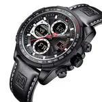 Naviforce NF9197L Comfortable Genuine Leather Strap Dual Display Sport Men's Watch – Dial Color: Black, Strap Color: Black – Thumbnail 3