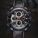 Naviforce NF9197L Comfortable Genuine Leather Strap Dual Display Sport Men's Watch – Dial Color: Black, Strap Color: Black – Thumbnail 4