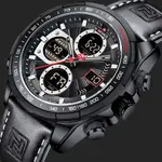 Naviforce NF9197L Comfortable Genuine Leather Strap Dual Display Sport Men's Watch – Dial Color: Black, Strap Color: Black – Thumbnail 5