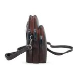 3 Chamber Unisex Leather Messenger Bag with Strip Belt – Color: Brown – Thumbnail 3