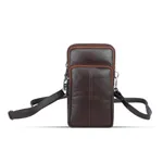3 Chamber Unisex Leather Messenger Bag with Strip Belt – Color: Brown – Thumbnail 1