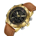 Naviforce NF9144 Luxurious Leather Waterproof Quartz Men's Watch – Dial Color: Gold, Strap Color:  Brown  – Thumbnail 2