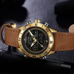 Naviforce NF9144 Luxurious Leather Waterproof Quartz Men's Watch – Dial Color: Gold, Strap Color:  Brown  – Thumbnail 5