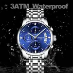 Nibosi 2353 High Quality Stainless Steel Analogue Men's Watch  – Dial Color: Blue, Strap Color: Silver – Thumbnail 3
