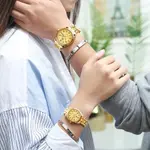 OLEVS 5567 Royal Stainless Steel Waterproof Chronograph Couple's Watch with Luminous – Dial Color: Gold, Strap Color: Gold  – Thumbnail 3