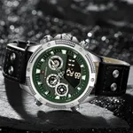 NAVIFORCE 9224 Chronograph Leather Men’s Watch – Dial Color: Green, Strap Color: Black – Thumbnail 2
