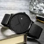 CRRJU 2172 High-Quality Slim Stainless Steel Strap Analog Quartz Formal Men’s Watch – Dial Color: Black, Strap Color: Black – Thumbnail 3