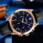 SKMEI 9127 Quartz Analog Leather Strap Casual Men's Watch – Dial Color: Blue, Strap Color: Black – Thumbnail 3