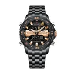 Naviforce 9234 High Quality Stainless Steel Dual Movement Sport Fashion Men Watch – Dial Color: Brown, Strap Color: Black – Thumbnail 1