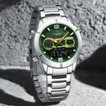 Naviforce 9232 Luxury Stainless Steel Strap Analog Digital Sports Men's Watch – Dial Color: Green, Strap Color: Silver – Thumbnail 2