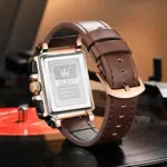 OLEVS 9919 Elite Sports Leather Strap Square Dial Chronograph Men's Analog Watch  – Dial Color: White, Strap Color:  Brown  – Thumbnail 3