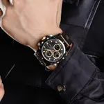 Naviforce NF9225 Elite Leather Dual Time Quartz Classic Men's Watch – Dial Color: Black, Strap Color:  Brown  – Thumbnail 4