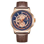NAVIFORCE NF9142 PU Leather Chronograph Men's Watch – Dial Color: Rose, Strap Color:  Brown  – Thumbnail 1