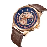 NAVIFORCE NF9142 PU Leather Chronograph Men's Watch – Dial Color: Rose, Strap Color:  Brown  – Thumbnail 2