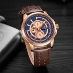 NAVIFORCE NF9142 PU Leather Chronograph Men's Watch – Dial Color: Rose, Strap Color:  Brown  – Thumbnail 3