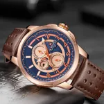 NAVIFORCE NF9142 PU Leather Chronograph Men's Watch – Dial Color: Rose, Strap Color:  Brown  – Thumbnail 4