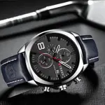Curren 8324 Genuine Leather Strap Quartz Chronograph Men's Watch – Dial Color: Black, Strap Color: Black – Thumbnail 3