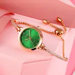 SKMEI 1805 Premium Bracelet Style Stainless Steel Women's Watch – Dial Color: Green, Strap Color: Gold  – Thumbnail 2