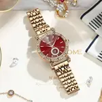 CRRJU 2494 Classic Fashion Rhinestone Diamond Movement Analog Dress  Women Watch – Dial Color: Red, Strap Color:  Brown  – Thumbnail 5