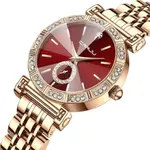 CRRJU 2494 Classic Fashion Rhinestone Diamond Movement Analog Dress  Women Watch – Dial Color: Red, Strap Color:  Brown  – Thumbnail 2