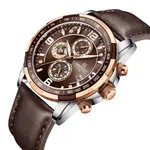 Naviforce NF8020L Luxury Leather Quartz Chronograph Casual Sports Style Men's Watch – Dial Color: Rose, Strap Color:  Brown  – Thumbnail 3
