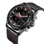 NAVIFORCE NF9138L PU Leather Dual Time Wrist Men's Watch – Dial Color: Red, Strap Color: Black – Thumbnail 2