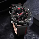 NAVIFORCE NF9138L PU Leather Dual Time Wrist Men's Watch – Dial Color: Red, Strap Color: Black – Thumbnail 3