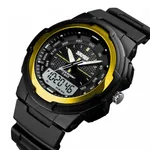 SKMEI 1454 Dual Time WaterProof Silicon Outdoor Sporty Men's Watch – Dial Color: Gold, Strap Color: Black – Thumbnail 2