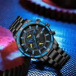 Nibosi 2568 Stainless Steel Multifunctional Chronograph classical Men's Watch – Dial Color: Navy Blue, Strap Color: Black – Thumbnail 3