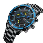 Nibosi 2568 Stainless Steel Multifunctional Chronograph classical Men's Watch – Dial Color: Navy Blue, Strap Color: Black – Thumbnail 2