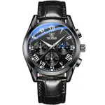 OLEVS 2871 Bold Style Leather Strap Luminous Chronograph Men's Quartz Wristwatch – Dial Color: Black, Strap Color: Black – Thumbnail 1