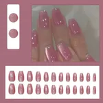 24Pcs Simple Ling Pink Nails Glue DIY Art Design Wearable Artificial Nails – Thumbnail 5