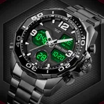 Skmei 1649BK Stainless Steel Digital LED Light Analog Men's Watch – Dial Color: Black, Strap Color: Black – Thumbnail 5